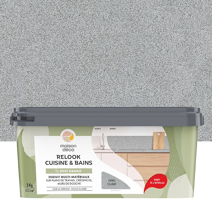  Enduit  - Relook Cuisine et Bains  -  Effet Granit - Gris Clair